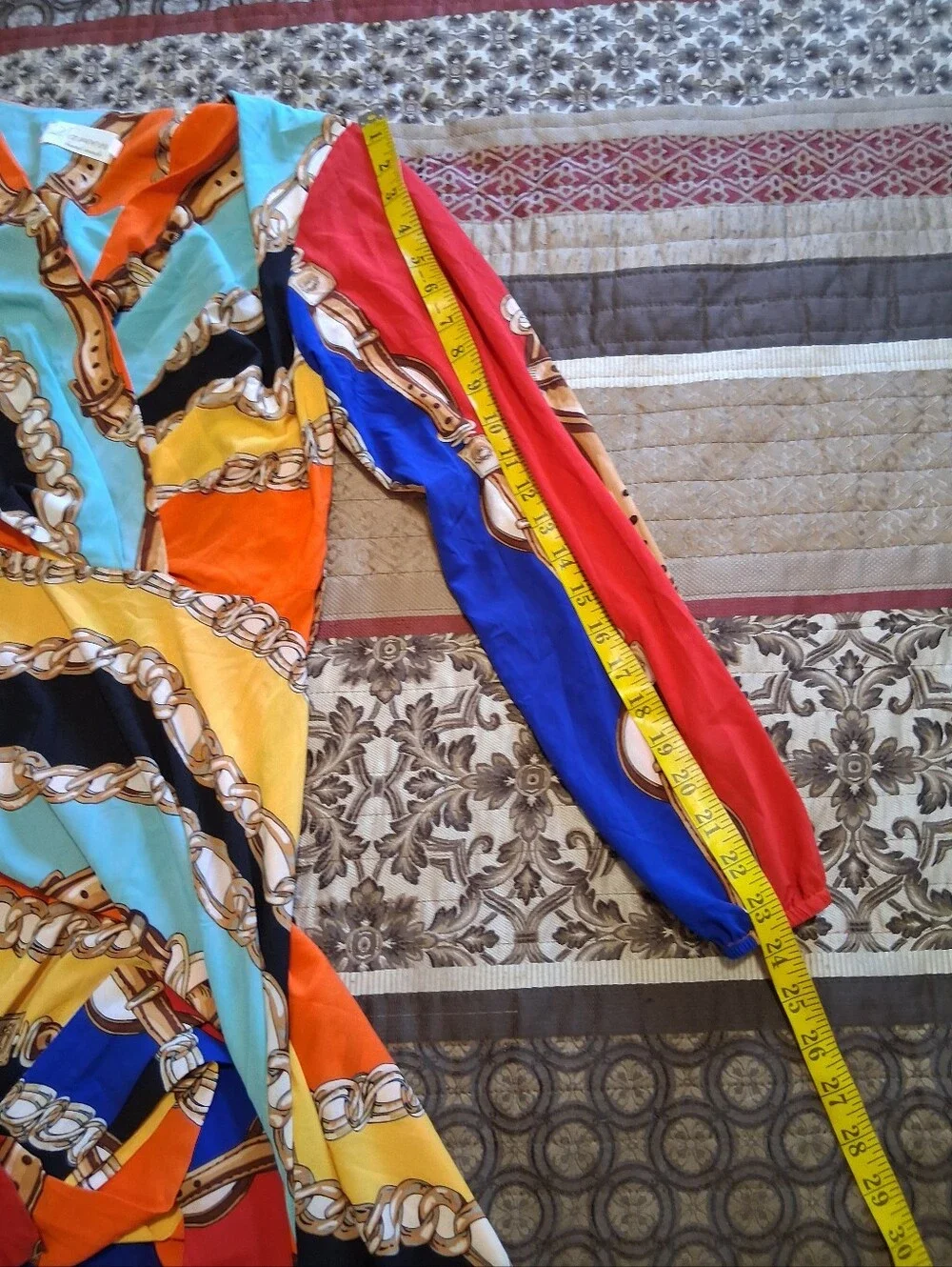 Dareen Hand‎ Made Chain Print Maxi Dress SzL Multicolor Wrap Vacation Beach